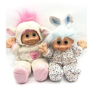 VTG RUSS BERRIE 13" Troll Doll I‎ LOVE EWE Lamb Plush Easter bunny Lot 1990s